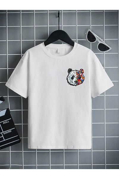 VASK Unisex Άνετο Παιδικό μπλουζάκι από βαμβακερό εμπριμέ λευκό