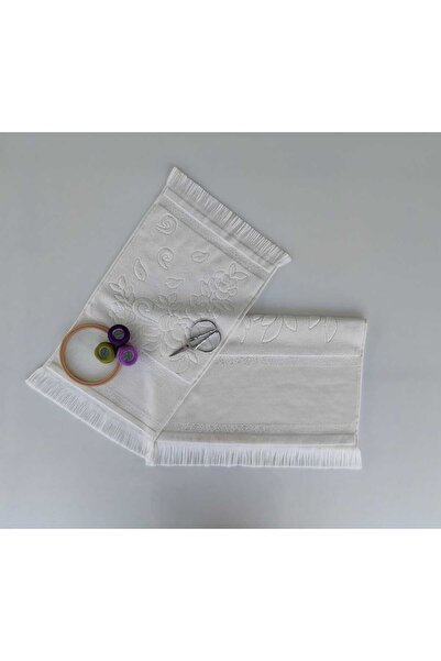 sarra 2'Lİ SARRA ETAMİN SAÇAKLI HAVLU SETİ (30x50-50x90 cm) - KREM