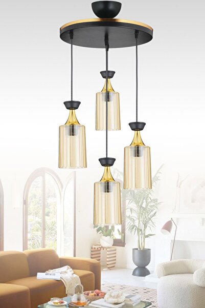 Genel Markalar Sarkıt Tepsi 4'lü Dubai Siyah Boru Mika Bal Camlı Sarı Şeritli...