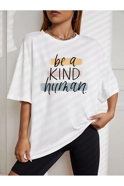 VASK Unisex KIND HUMAN εμπριμέ μπλουζάκι μεγάλου μεγέθους