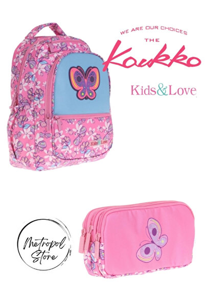 KAUKKO Kids&love Rubber Butterfly Okul Çantası ve Kalem Çantası 2'li Set