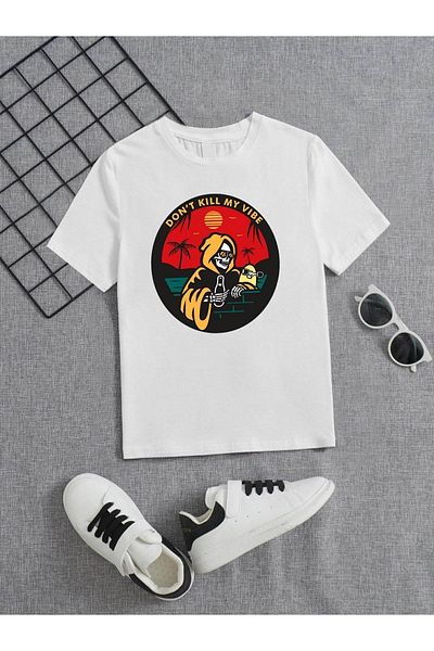 VASK Tricou pentru copii, unisex, confortabil, alb, imprimat din bumbac