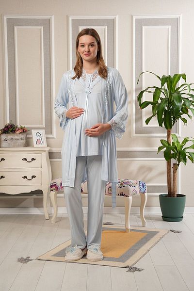 Bone Pijama Set pijamale de maternitate elegant cu rochie de dimineata - ALBASTRU 5804