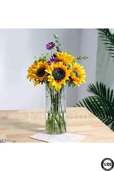 Paşabahçe 10 cm Width and 25 cm Height Optical Striped Borosilicate Cylinder Glass Vase - 1 Piece