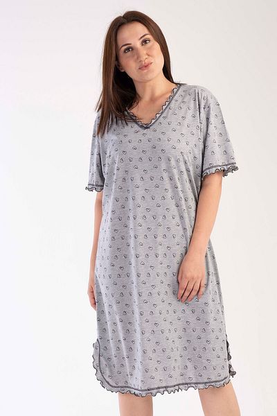 VİENETTA Women's Plus Size V-Neck Short Sleeve Grandma Nightdress 
 , 304140