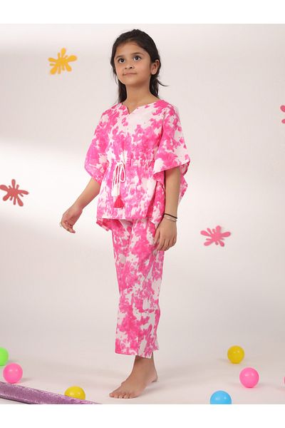 Sanskrutihomes By Styli Tie-Dye Print Drawstring Top & Pyjama Set