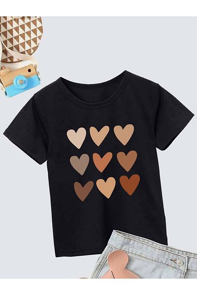 VASK Unisex Comfortable Cotton Printed Black Children's T-shirt
