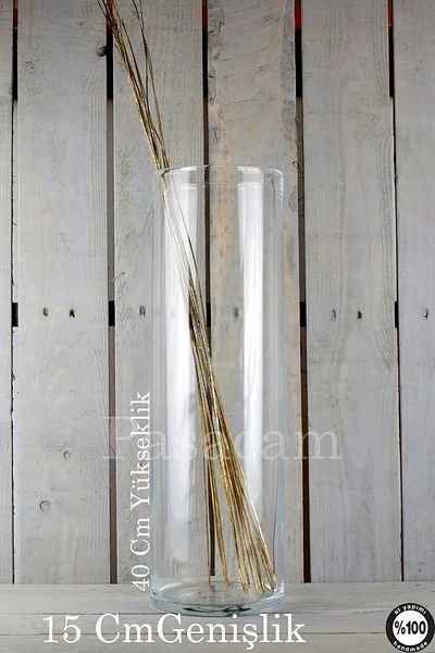 Paşabahçe 15 cm Wide Perforated Handmade - 40 cm Cylinder Vase Glass Ps40 Thick Base