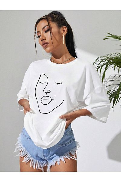 VASK Unisex ΑΒΣΤΑΙΡΙΚΟ ΓΥΝΑΙΚΕΙΟ Μπλουζάκι με στάμπα Oversize