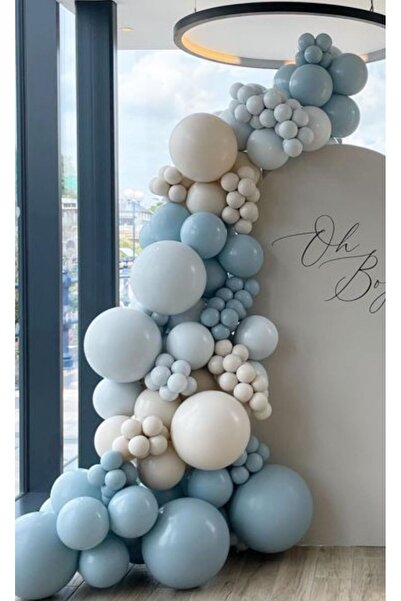 Çemrek Süs Parti مجموعة سلسلة بالونات زجاجية زرقاء عاصفة زرقاء ورمل البحر مكونة من 100 قطعة