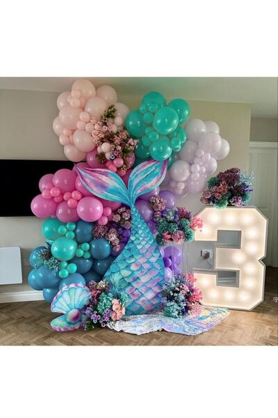Çemrek Süs Parti Lila Pembe Turkuaz Balon Zinciri Seti 100'lü Deniz Kızı Konsept