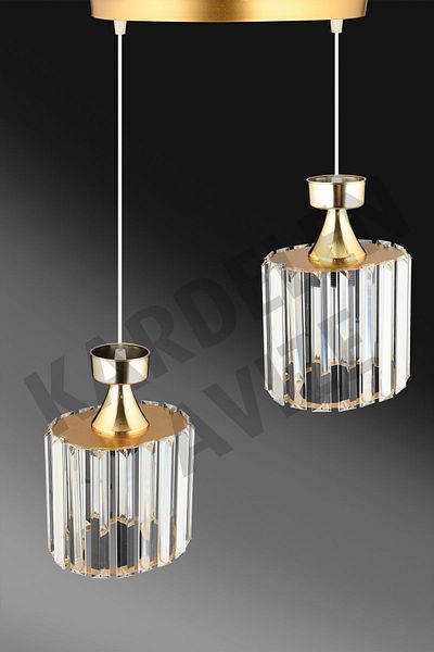 KARDELEN AYDINLATMA AVİZE Kardelen Gold - 2-Piece Pendant Lamp Crystal Stone Facing Down Luxury Chandelier