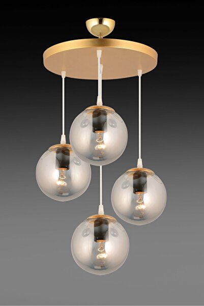 Genel Markalar Sarkıt Tepsi Gold 4'lü Füme Glop Camlı Lüks Avize