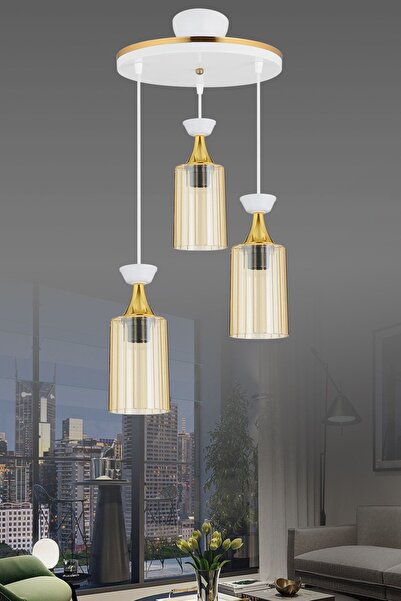 Genel Markalar Sarkıt Tepsi Beyaz 3'lü Dubai Boru Mika Bal Sarı Şeritli Camlı...