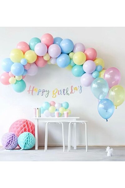 Çemrek Süs Parti مجموعة سلسلة بالونات عيد ميلاد سعيد ملونة متنوعة من ماكارونس...