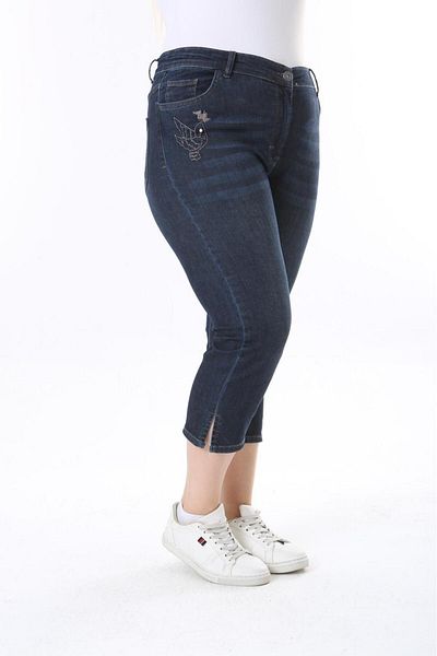 EYLÜL BUTİK Large Size Women's Jeans Pocket - Leg Split and Embroidery Detail