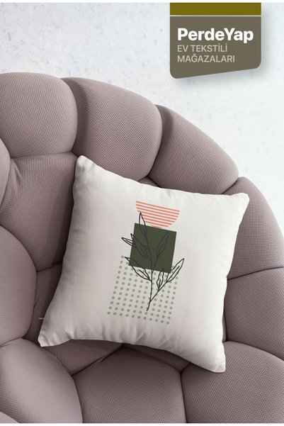 PerdeYap1980 Thin Leaf Flowers and Sun Harmony Patterned 4-Piece Digital Printed Throw Pillow Cover 43 X 43 cm 047