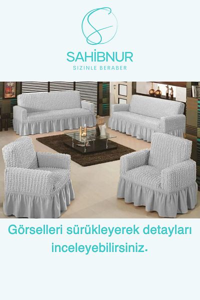 SAHİBNUR Wrapped Seat for 3+3+1+1 Set - Sofa, Sofa Bed Cover, Seat Cover, with Elastic and Skirt 3311