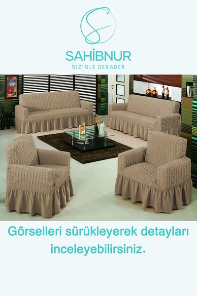 SAHİBNUR Wrapped Seat for 3+3+1+1 Set - Sofa, Sofa Bed Cover, Seat Cover, with Elastic and Skirt 3311