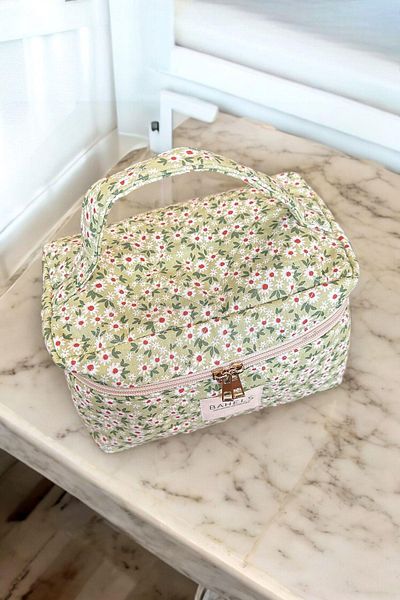 BAHELS Green Floral Patterned Travel Makeup Bag
