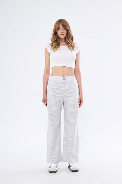 Jardin du Soleil High Waist Gray Striped 100% Cotton Trousers