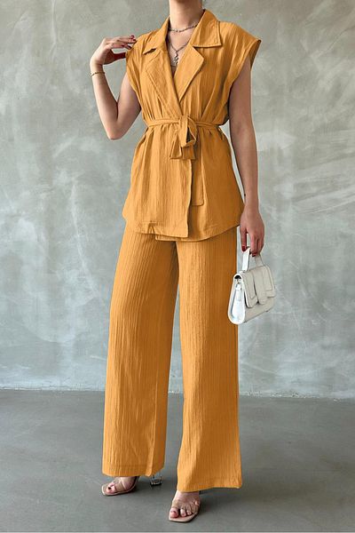 MILANOFOX Linen Crinkle Summer Vest Double Women's Set
