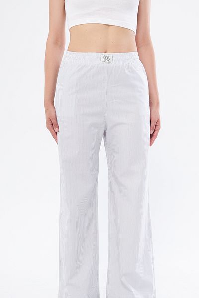 Jardin du Soleil High Waist Gray Striped 100% Cotton Trousers