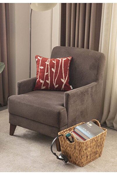 dekomall home & living Țesătură de in roșu - Pernă cu model de bambus cu deta...