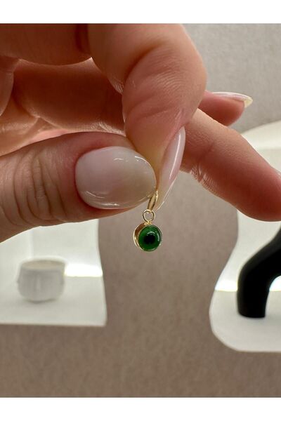 KRAFTIVA JEWELRY 14 Ayar Altın Mini Yeşil Göz Boncuk Kolye Ucu