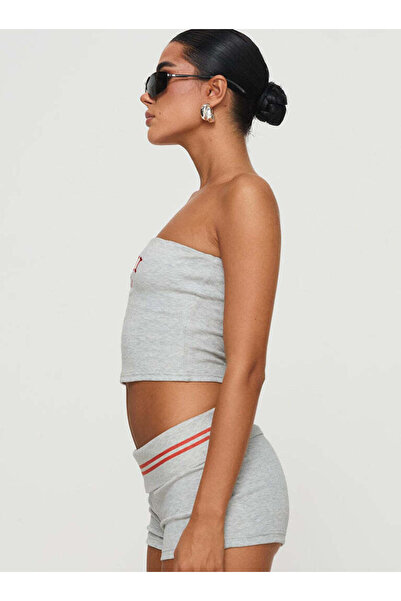 Jose Clothing Women's Grey Ribbed Miami Printed Bandeau Top Strapless Blouse