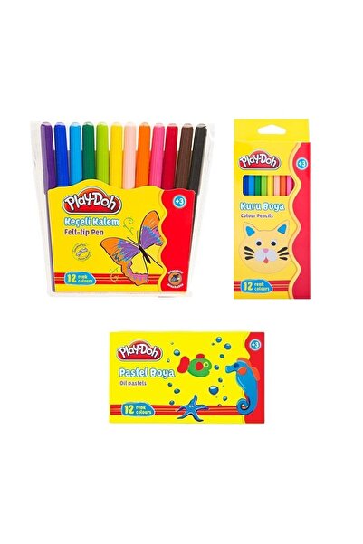 Play Doh Play-doh 12 Renk Kuru Boya 12 Renk Pastel Boya 12 Renk Keçeli Kalem Set