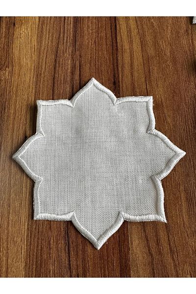 NURHAN HOME COLLECTION 6 Pieces Star Model - Gardenia Linen Cocktail Presentation Napkin, Embroidered