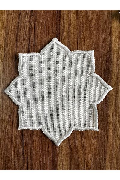 NURHAN HOME COLLECTION Star Model 6 Pieces Ecru Embroidered Cocktail Serving Napkin - Embroidered Etamine