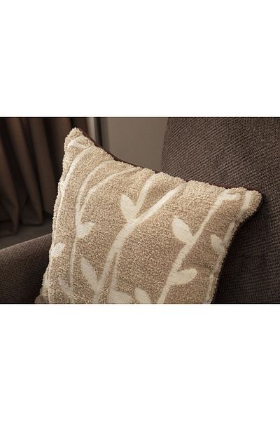 dekomall home & living Μπεζ λινό υφαντό - Μαξιλάρι με λεπτομέρεια μπαμπού με μοτίβο