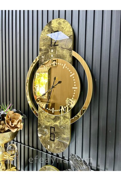 Efe Ayna KUPA -GOLD AYNA  DUVAR SAATİ 55x100cm