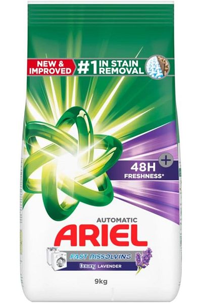 Ariel Fast Dissolving Laundry Detergent Powder with Lavender, 9 KG
