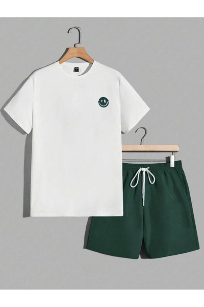 PERISENSE Dont Be Σετ 2 εμπριμέ σορτς και μπλουζάκια - Λευκό Πράσινο