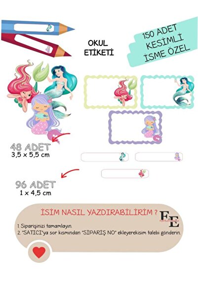 EyER Shoping دفتر ملاحظات حورية البحر بملصقات مدرسية 150 قطعة مقطوعة (ad-soya...