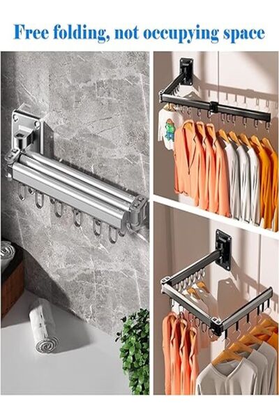 Genel Markalar Elbise Kurutma Askısı, Katlanabilir Balkon, Çamaşırhane, Banyo  Alüminyum Çubuk 360° Dönen,