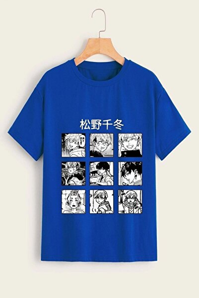 NO 601 Μπλουζάκι 6' τετράγωνο Unisex Saks Blue Anime με στάμπα Oversize