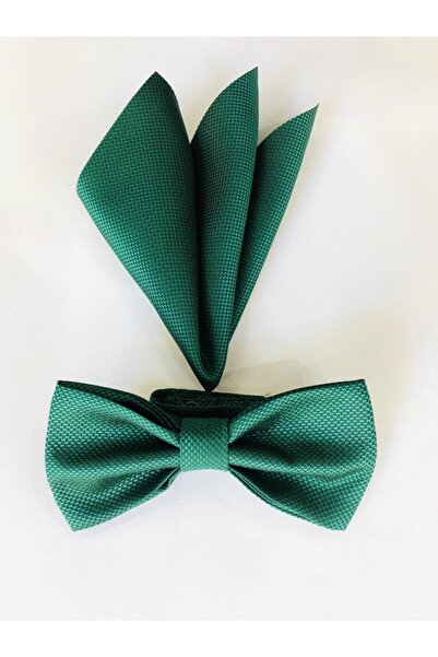 CRWAT ® Emerald Green / Woven Patterned Fabric Bow Tie with Handkerchief