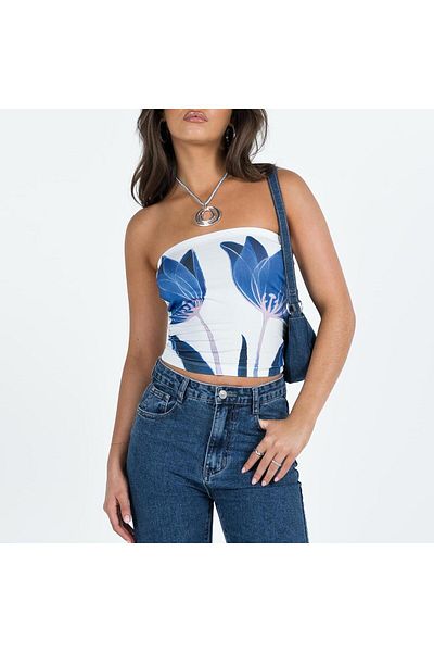 Bengi Clothing Top cu bandă pentru femei fără bretele cu model alb
