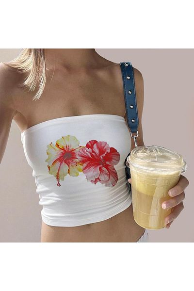 Bengi Clothing Γυναικείο μπαντό μπλουζάκι με λευκό σχέδιο