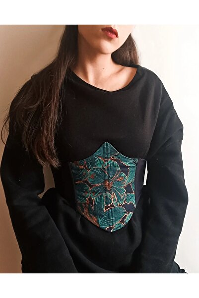 Pinn tekstil Zümrüt Yeşili Çiçek Desenli Bel Korsesi