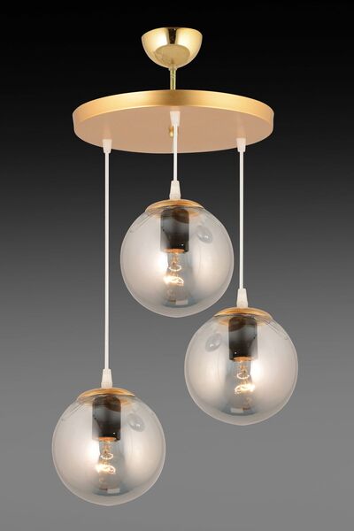 Genel Markalar Sarkıt Tepsi Gold 3'lü Füme Glop Camlı Lüks Avize