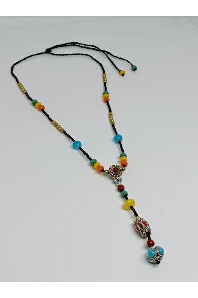 mama india alaçatı Etnik Tasarım Makrome Otantik Bohem Doğal taş Kolye No:56