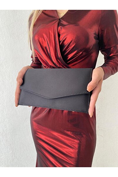 she poly Saten Siyah Abiye Çanta Clutch Portföy Askılı Omuz ve El çantası 2023