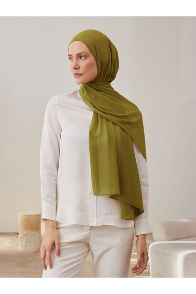 Femple Modest Πολυτελές Σιφόν Χιτζάμπ - Πράσινο Ελιάκι, 180x70cm