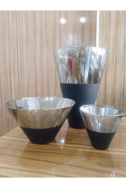 Candle Vase Set of 3 Glass Conical Vase - Titanium Coated Look