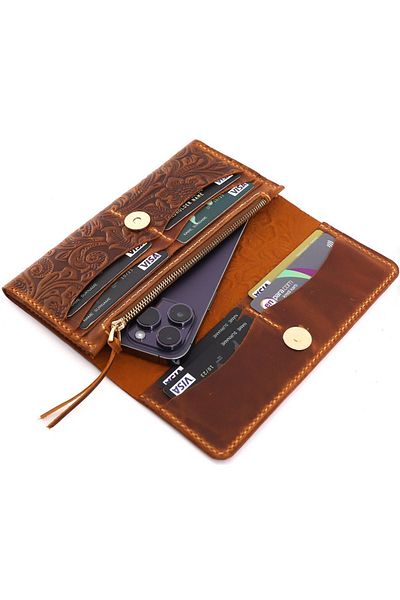 Bakani Leather Genuine Leather Handmade Women's Wallet - 8 Cards, 2 Banknotes, Mobile Phone and Coin Pocket